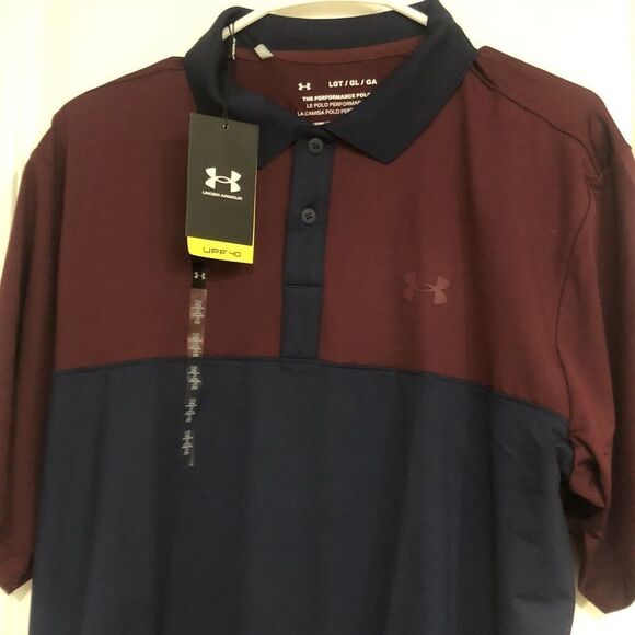 New Under‎ Armour Blocked “The Performance Polo” Golf Polo Large Maroon & Blue - Picture 3 of 7